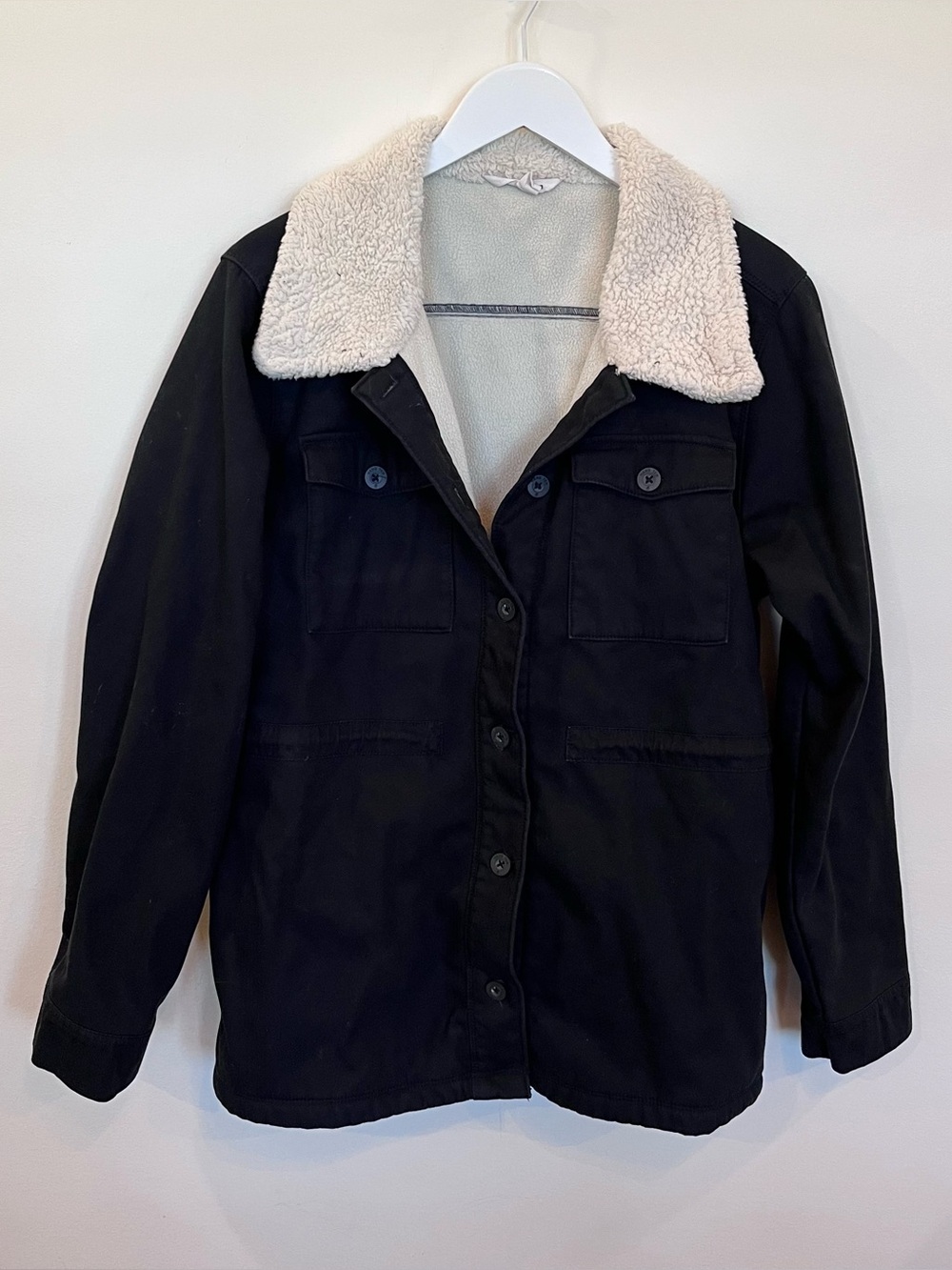 Hang Ten Fleece Lined Utility Jacket Black Xl Sherpa Collar Pockets Chore
